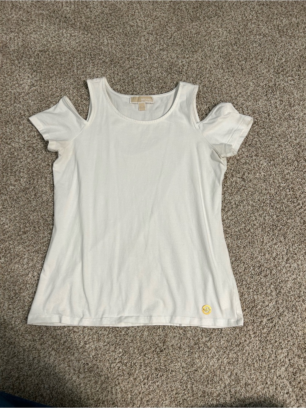Michael Kors White Cold-Shoulder Short Sleeve Tee with Logo Accent